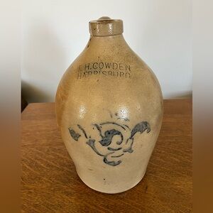 Antique Salt Glazed cobalt Stoneware “F.H.COWDEN”HARRISBURG PA" 1880-1890s  Jug